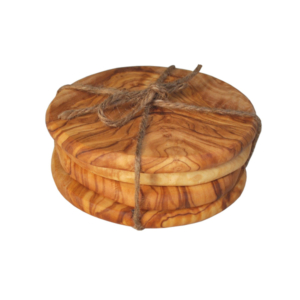 Olive Wood Pebble Coasters - Set of 4 Tied with Raffia