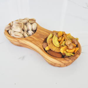 Olive Wood Round Double Dipping Bowl