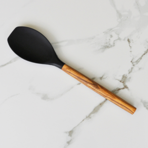 Olive Wood and Black Silicone Round Spatula