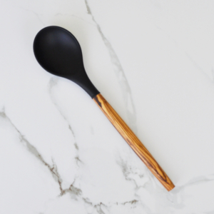 Black Silicone and Olive Wood Round Spoon